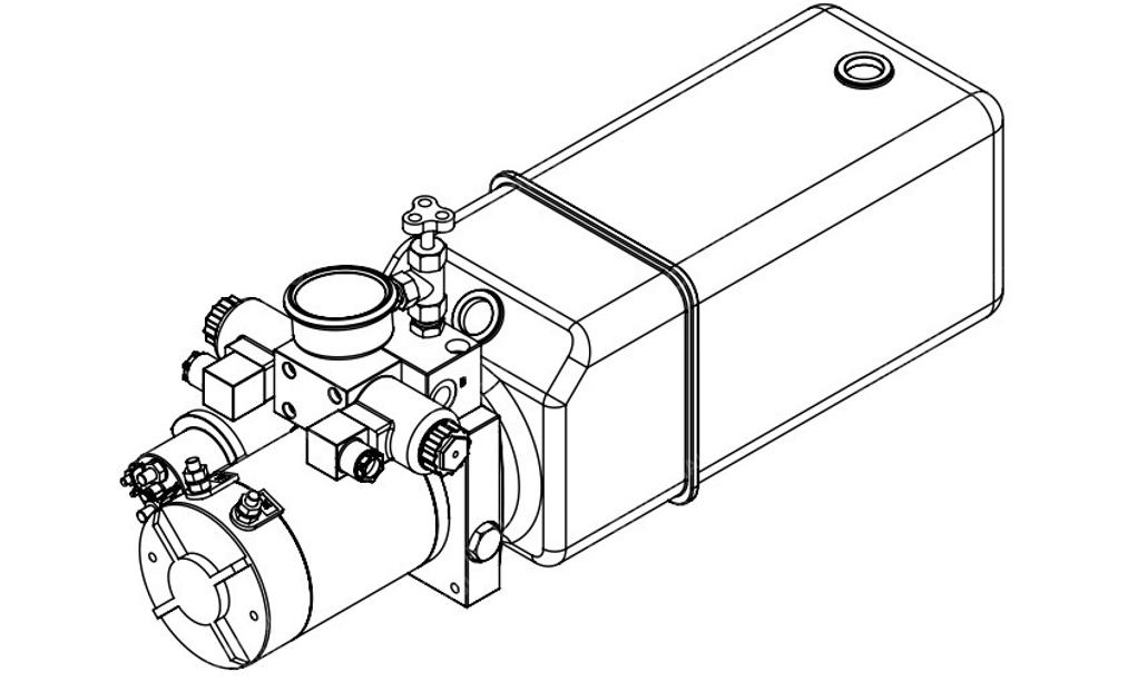 Станция насосная гидравлическая TDDL-00-2002-DC2-0200-00001 12 MPa. DC24V 1,6KW 2500RPM. 2.7cc/r 12L Tank plastic horizontal. DSG-02-3C6-DC24V. Port G3/8" pressure gauge