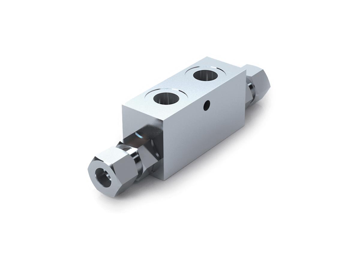 Клапан (Гидрозамок) двусторонний VBPDE 1/4"L 2CEХC с трубными фитингами (V0090)
